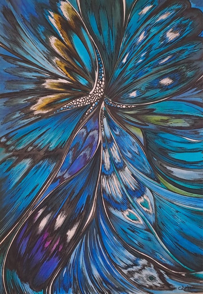 Des couleurs, de la poésie, de la légèreté pour un papillon bleu...