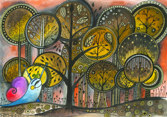 Catherine Durbec, illustratrice, se lance dans un projet de littérature de jeunesse, à l'encre et au rotring. Ici, la mascotte qui traverse la forêt et rencontre la saison de l'automne..