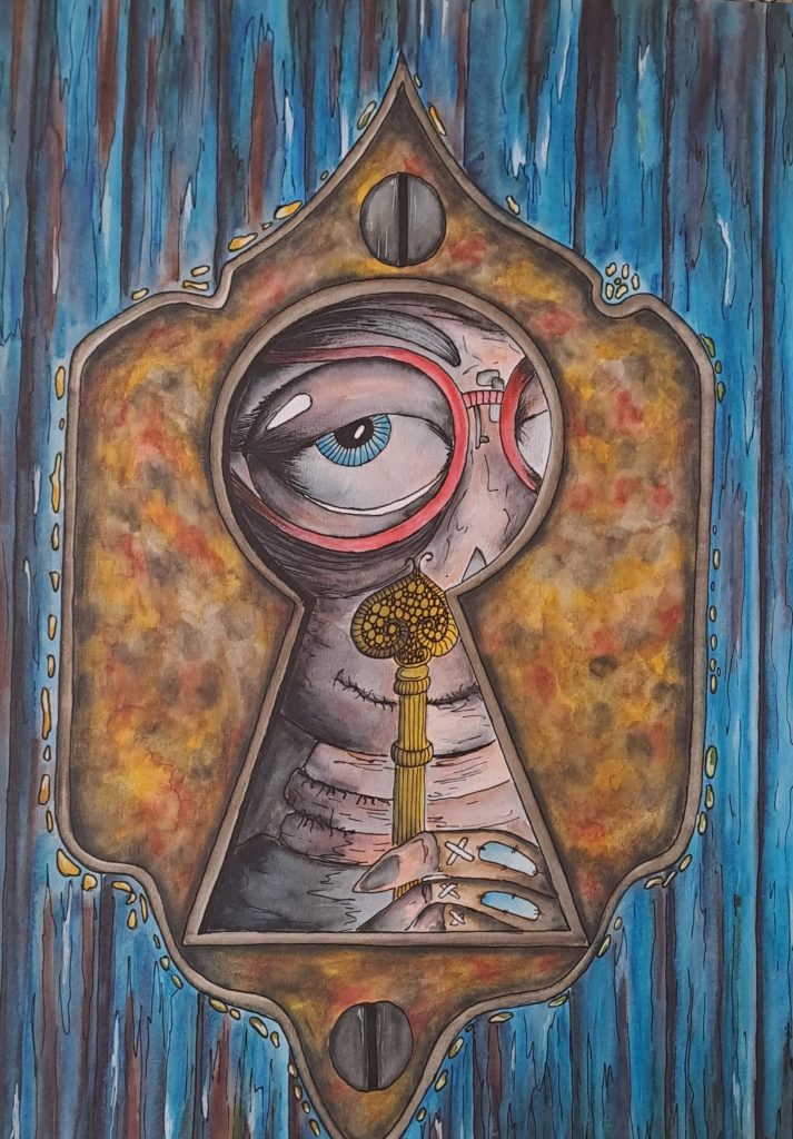 Catherine Durbec, illustratrice, se lance dans un projet d'album jeunesse "La sorcière de Carambot". Elle est méchante, sous ses airs bienveillants. L'oeil à travers la serrure, de quoi effrayer les enfants.