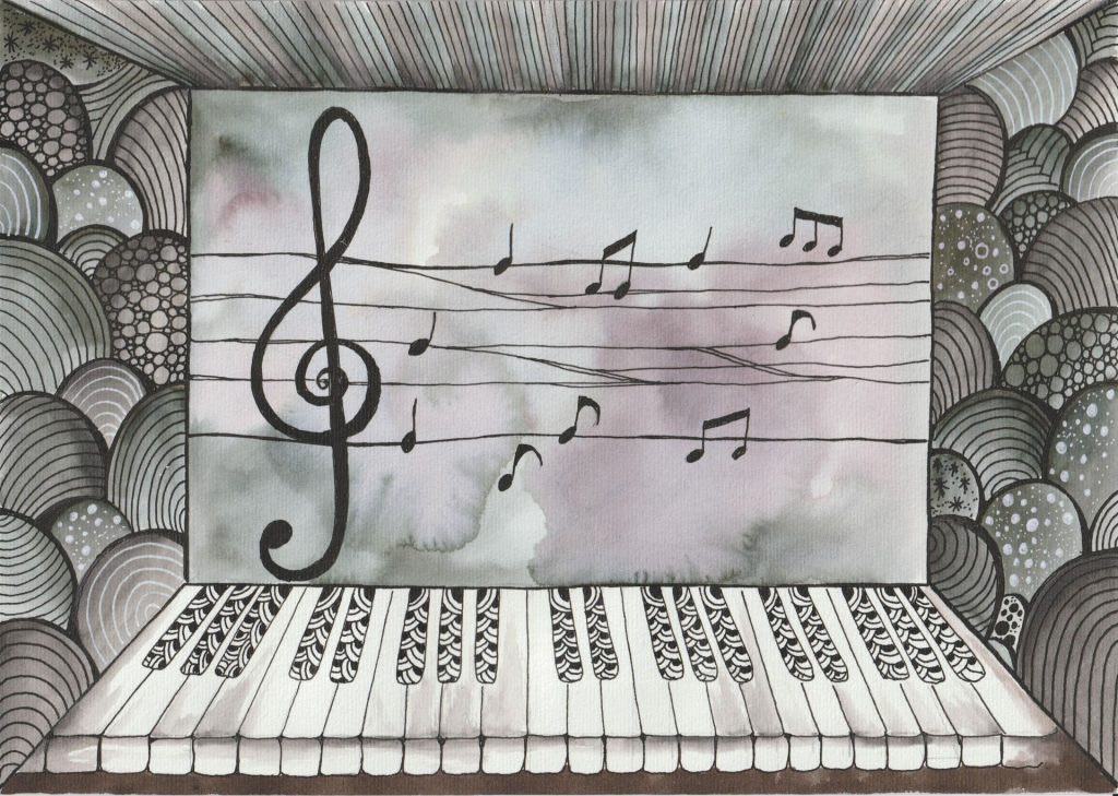 Catherine Durbec, illustratrice, se lance dans un projet d'album jeunesse autour de la musique et de la maladie. Les notes courent sur les fils électriques comme les hirondelles posées.